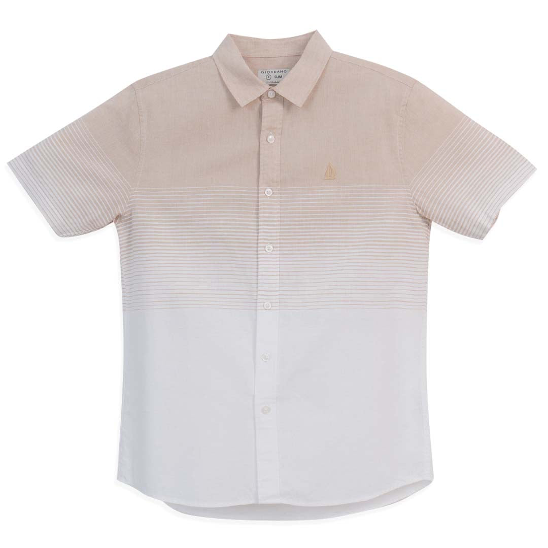 GIORDANO Men's Linen Cotton Lyocell Short Sleeves Slim Fit Embroidery Shirt (01046252)