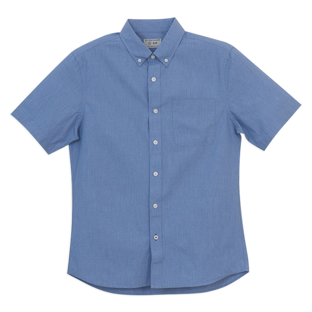GIORDANO Men's Cotton Poplin Short Sleeves Slim Button Front Shirt (01046243)