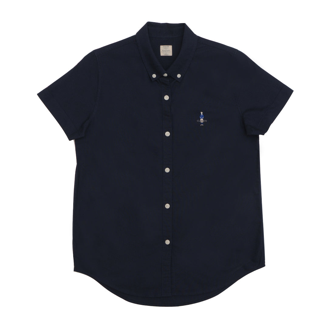 GIORDANO Women's Classic Man Oxford Acute Collar Short Sleeves Eco Soft Shirt (05345231)