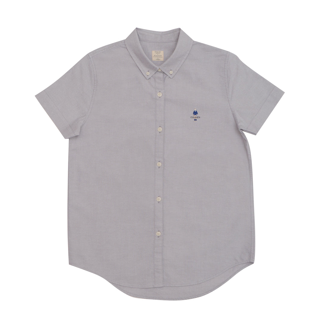 GIORDANO Women's Classic Man Oxford Acute Collar Short Sleeves Eco Soft Shirt (05345231)