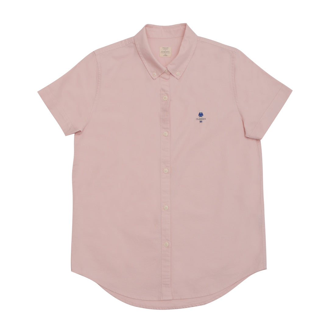 GIORDANO Women's Classic Man Oxford Acute Collar Short Sleeves Eco Soft Shirt (05345231)