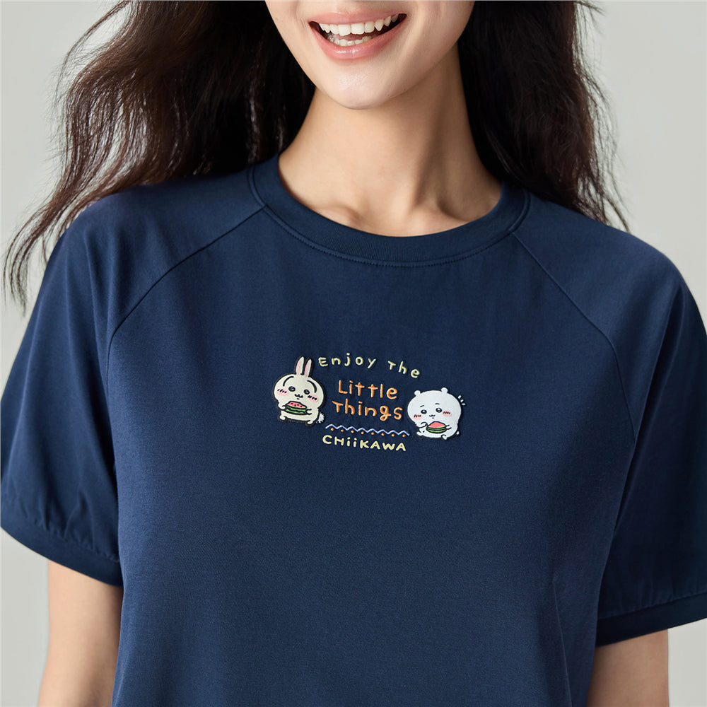 GIORDANO x Chiikawa Women's Sorona Jersey Crew Neck Raglan Sleeves Boyfriend Fit Printed Tee (05396405)