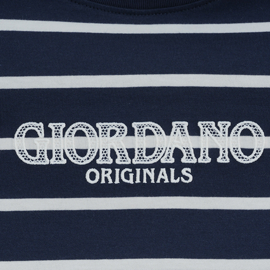 GIORDANO Women's Stripe Boyfriend Fit Printed Tee (05396255)