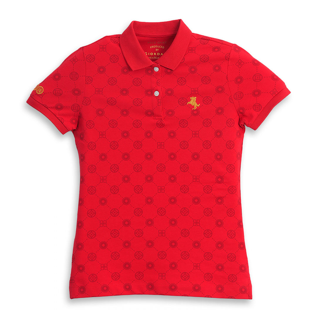 GIORDANO Women's Napolean CNY All Over Print Slim Fit Polo (05316201)