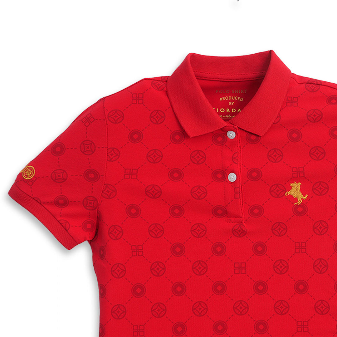 GIORDANO Women's Napolean CNY All Over Print Slim Fit Polo (05316201)