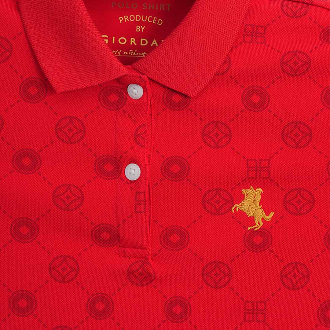 GIORDANO Women's Napolean CNY All Over Print Slim Fit Polo (05316201)