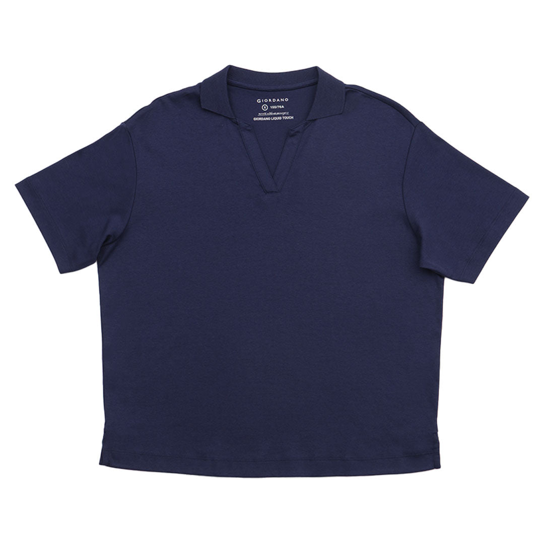 GIORDANO Women's Liquid Touch V-Neck Boyfriend Fit Polo (05315203)