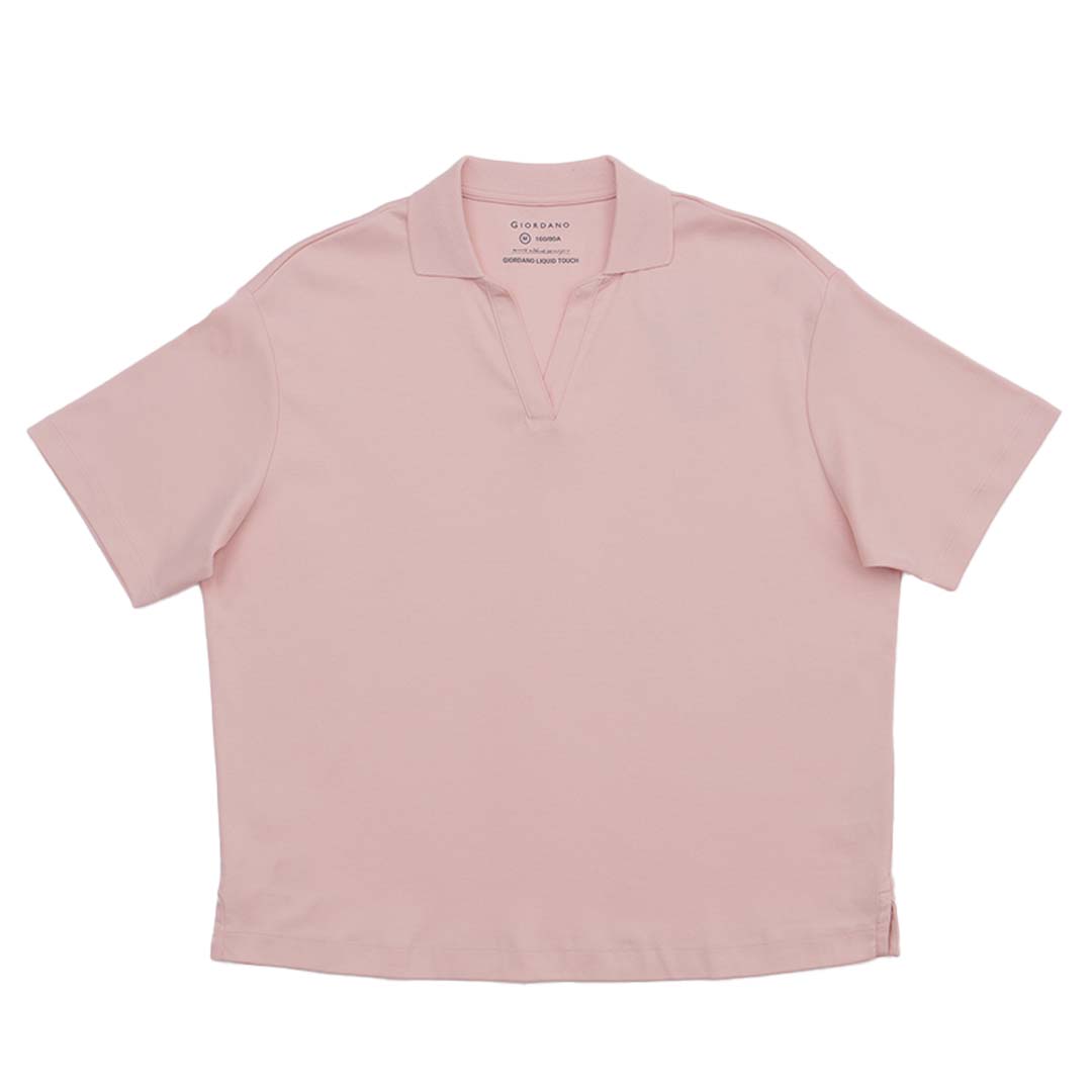 GIORDANO Women's Liquid Touch V-Neck Boyfriend Fit Polo (05315203)