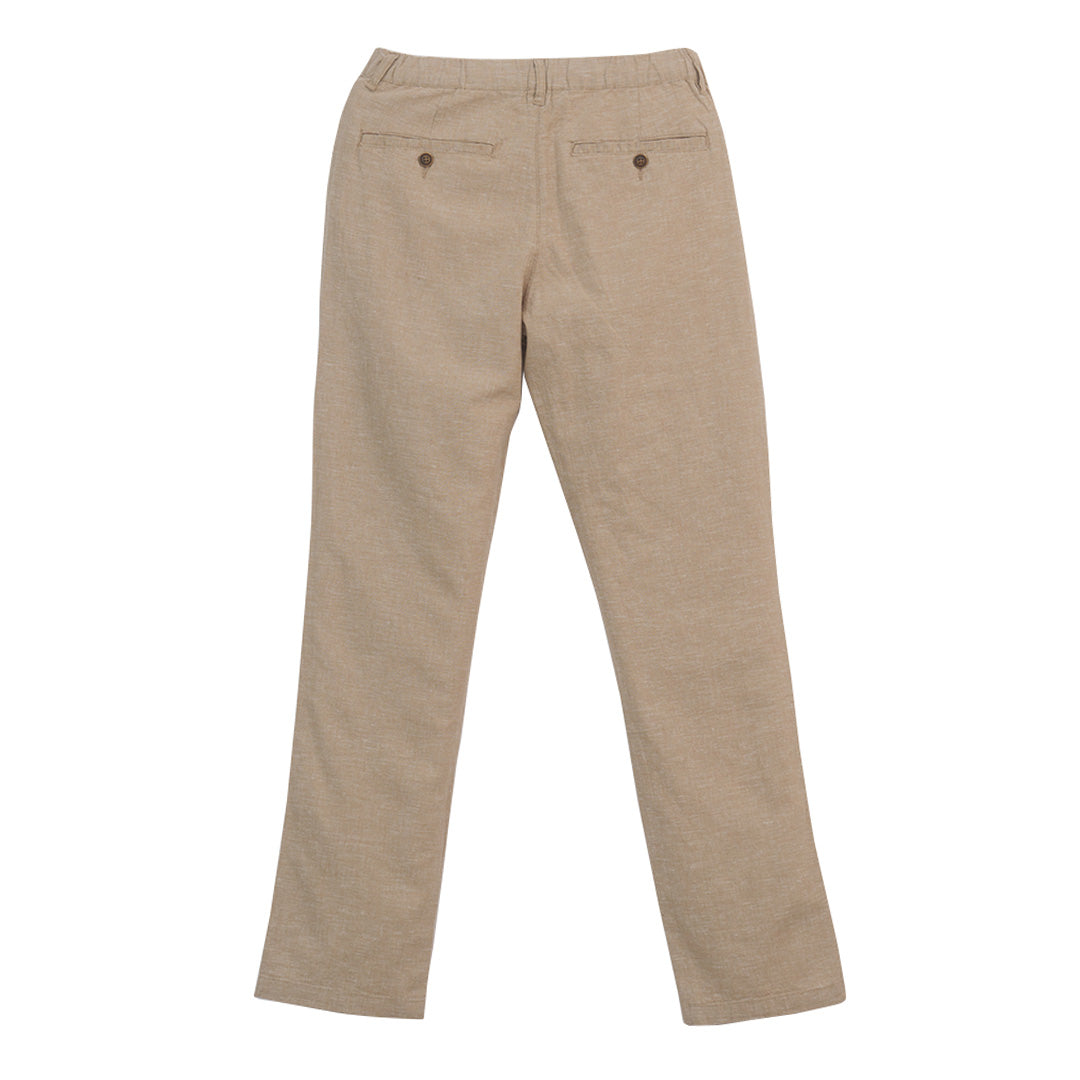 GIORDANO Men's Linen Cotton Plain Weave Low Rise Slim Tapered Khaki Pants (01116201)