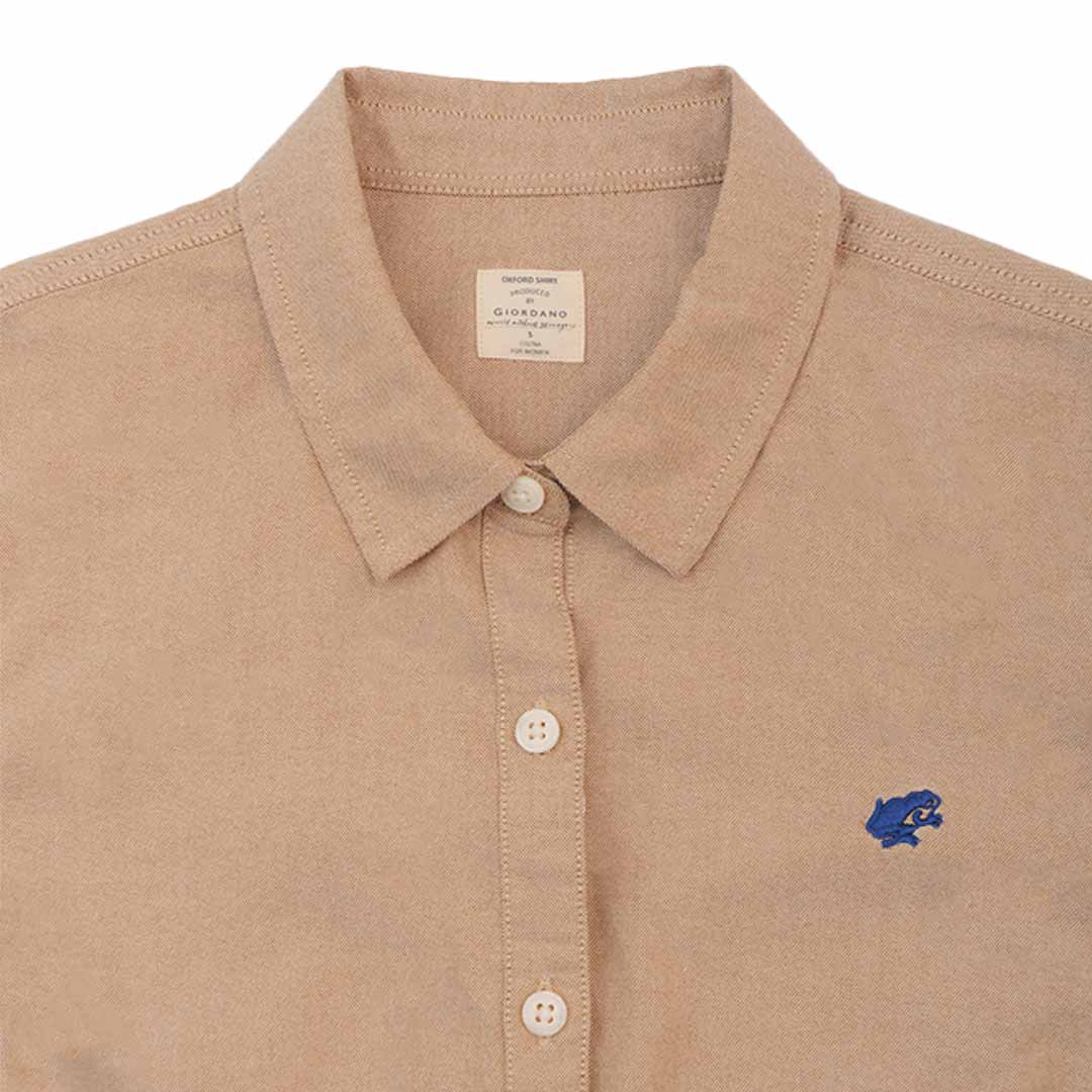 GIORDANO Women's Frog Cotton Oxford Acute Collar Long Sleeves Eco Soft Shirt (05345034)