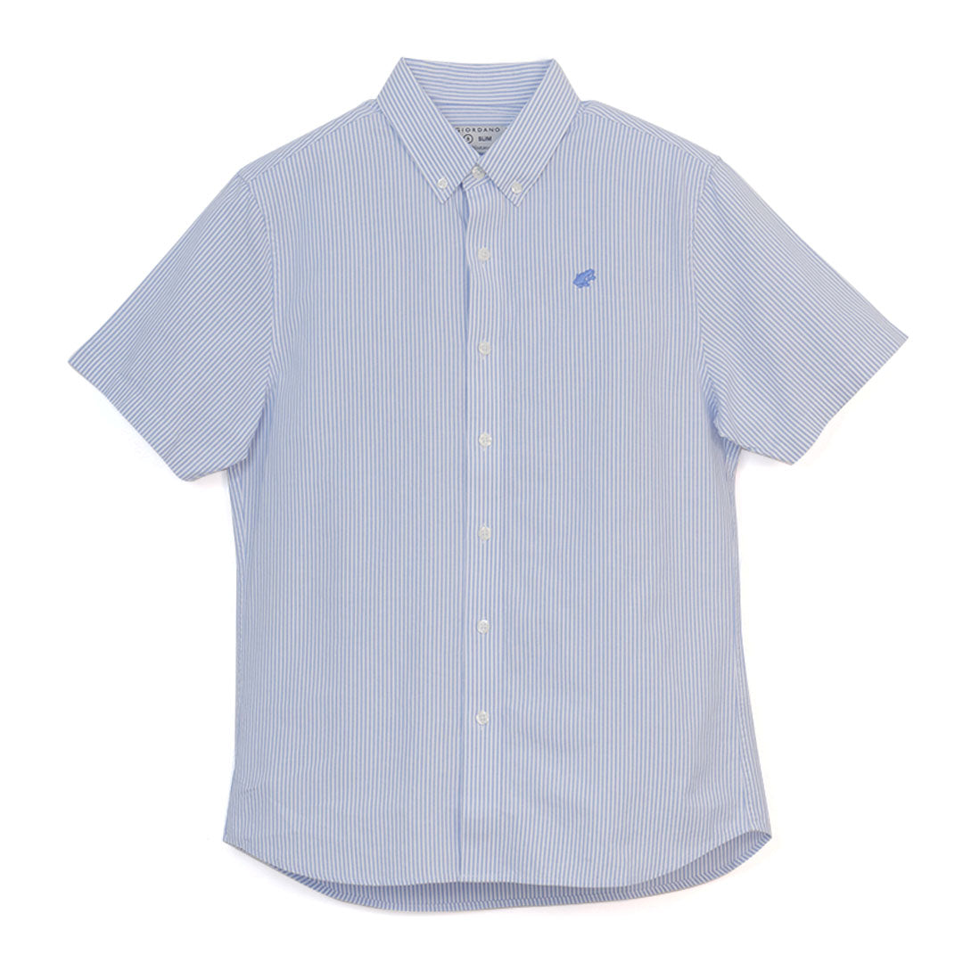 GIORDANO Men's Cotton Oxford Full Opening Short Sleeves Slim Fit Shirt (01046248)