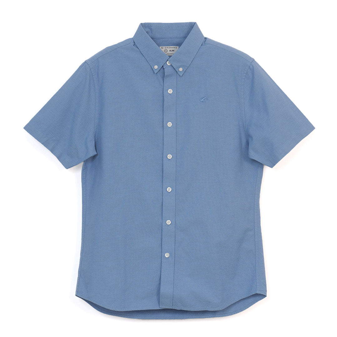 GIORDANO Men's Cotton Oxford Full Opening Short Sleeves Slim Fit Shirt (01046248)