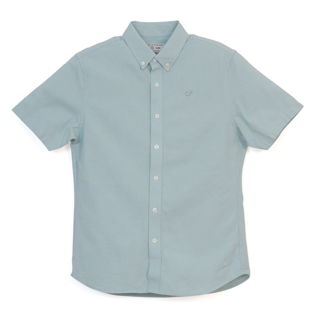 GIORDANO Men's Cotton Oxford Full Opening Short Sleeves Slim Fit Shirt (01046248)