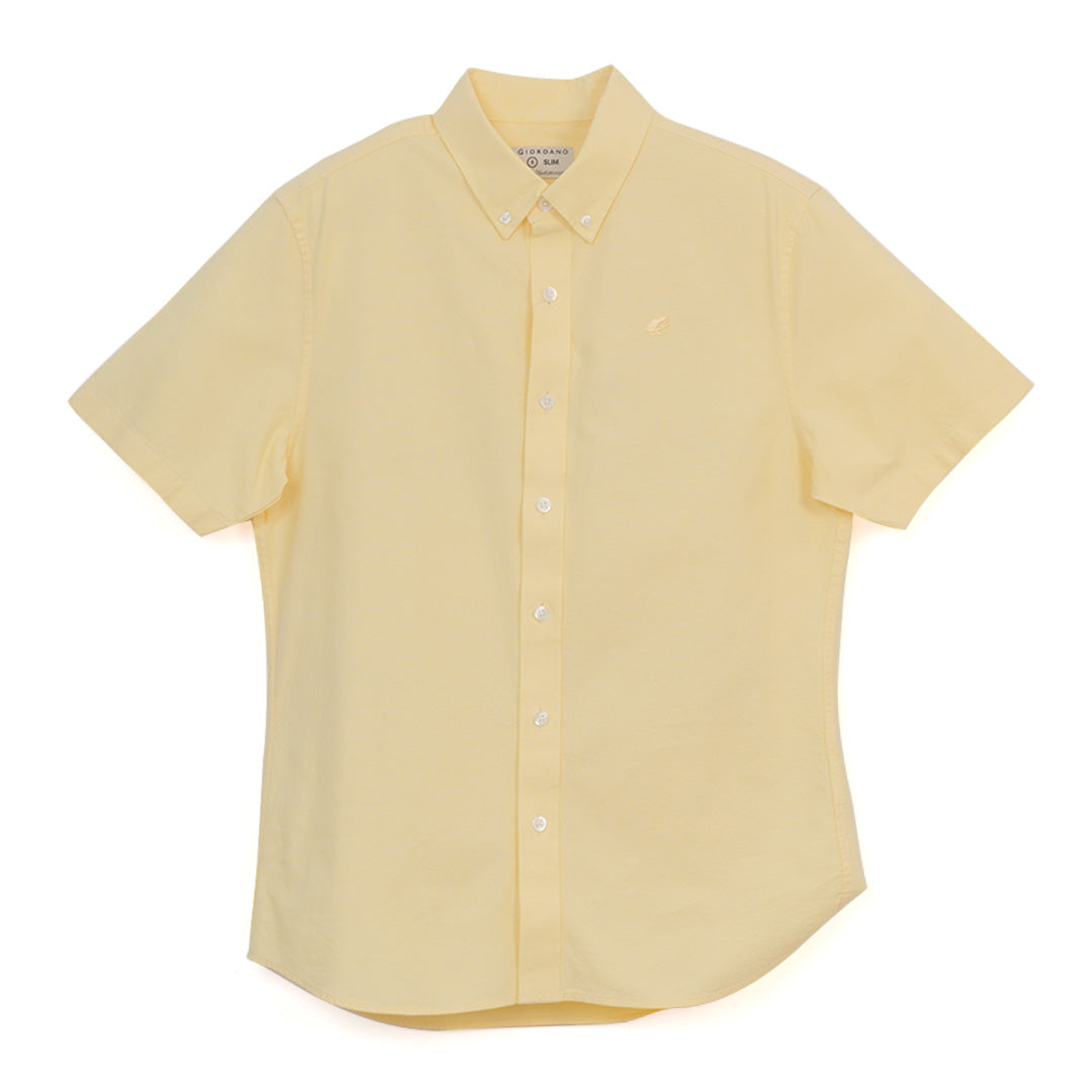GIORDANO Men's Cotton Oxford Full Opening Short Sleeves Slim Fit Shirt (01046248)