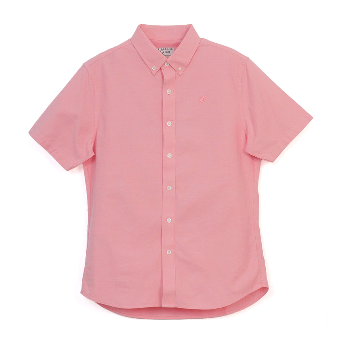 GIORDANO Men's Cotton Oxford Full Opening Short Sleeves Slim Fit Shirt (01046248)