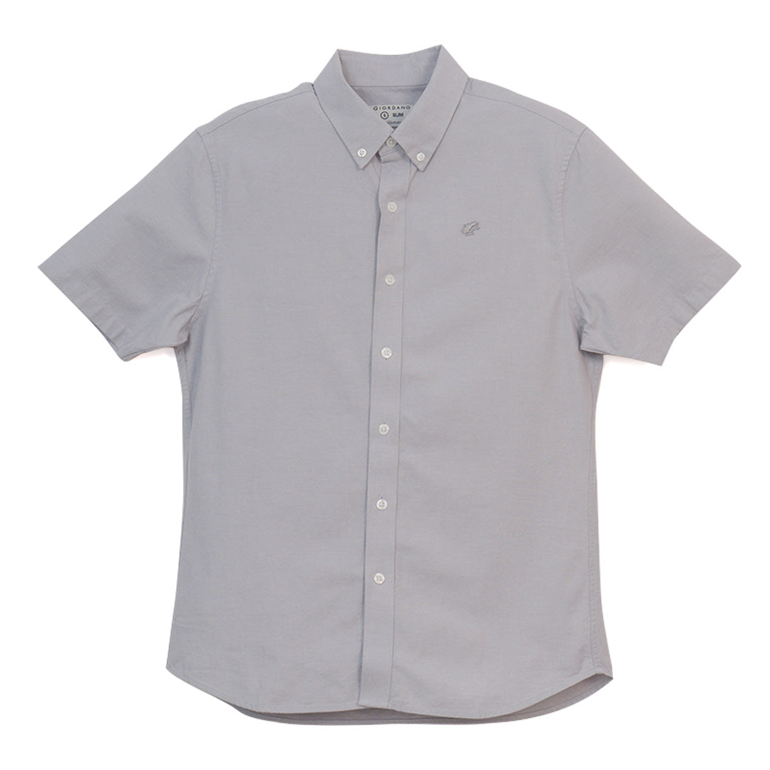 GIORDANO Men's Cotton Oxford Full Opening Short Sleeves Slim Fit Shirt (01046248)