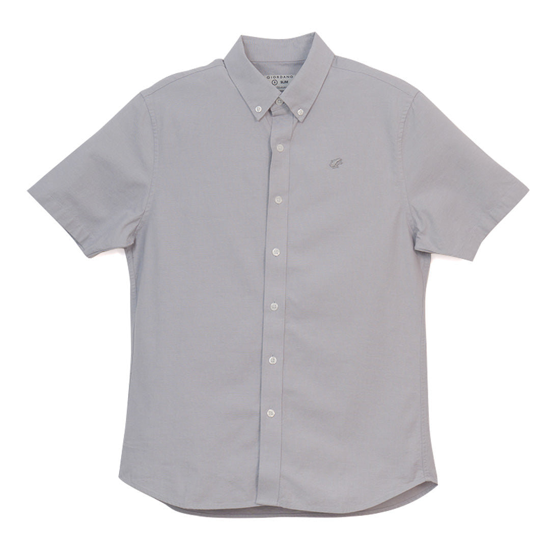 GIORDANO Men's Cotton Oxford Full Opening Short Sleeves Slim Fit Shirt (01046248)