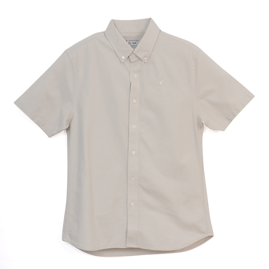 GIORDANO Men's Cotton Oxford Full Opening Short Sleeves Slim Fit Shirt (01046248)