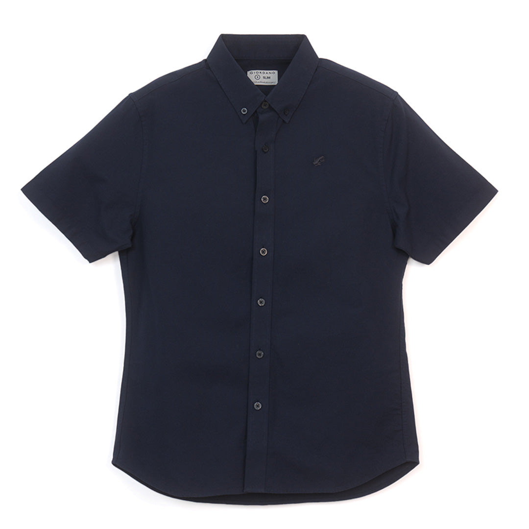 GIORDANO Men's Cotton Oxford Full Opening Short Sleeves Slim Fit Shirt (01046248)