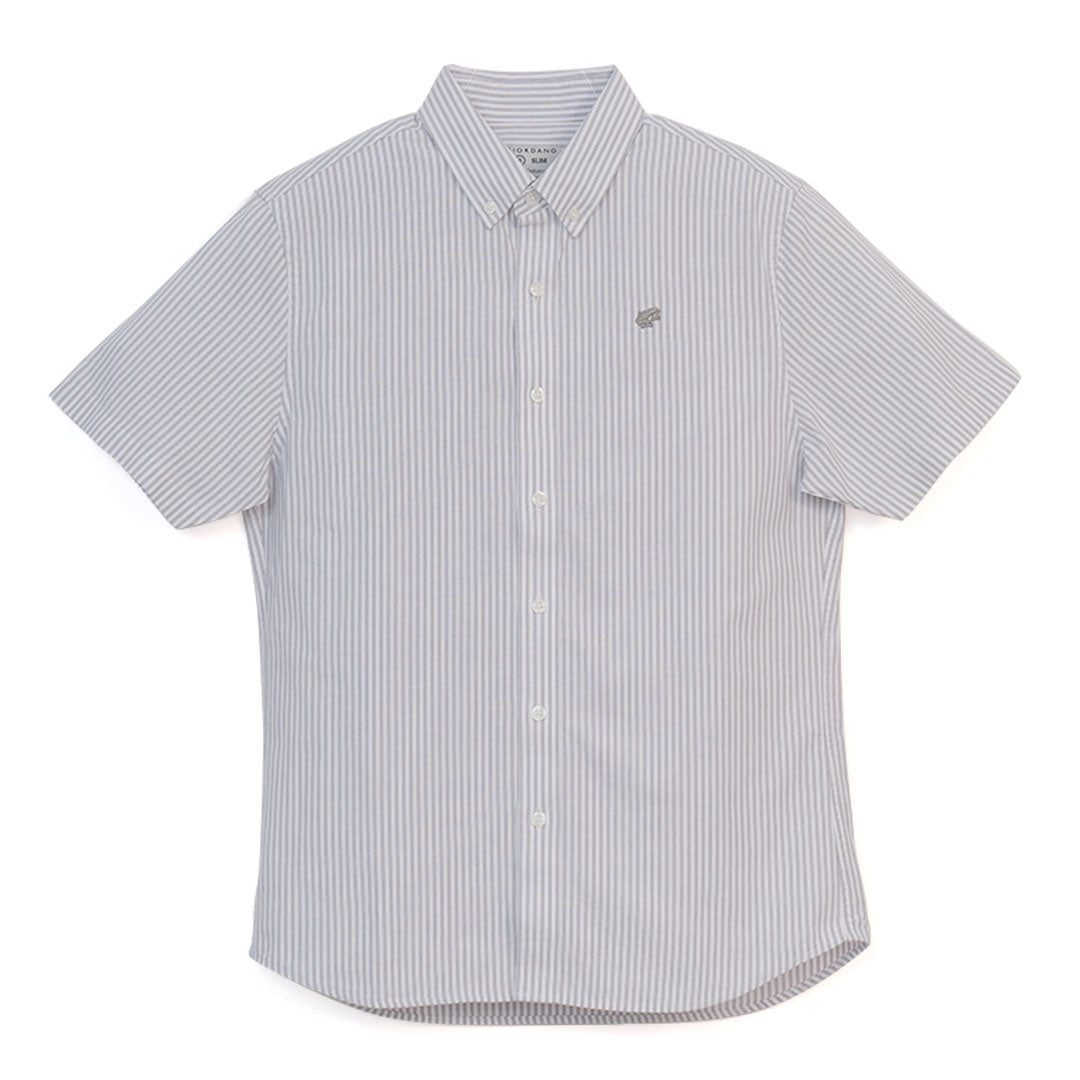 GIORDANO Men's Cotton Oxford Full Opening Short Sleeves Slim Fit Shirt (01046248)