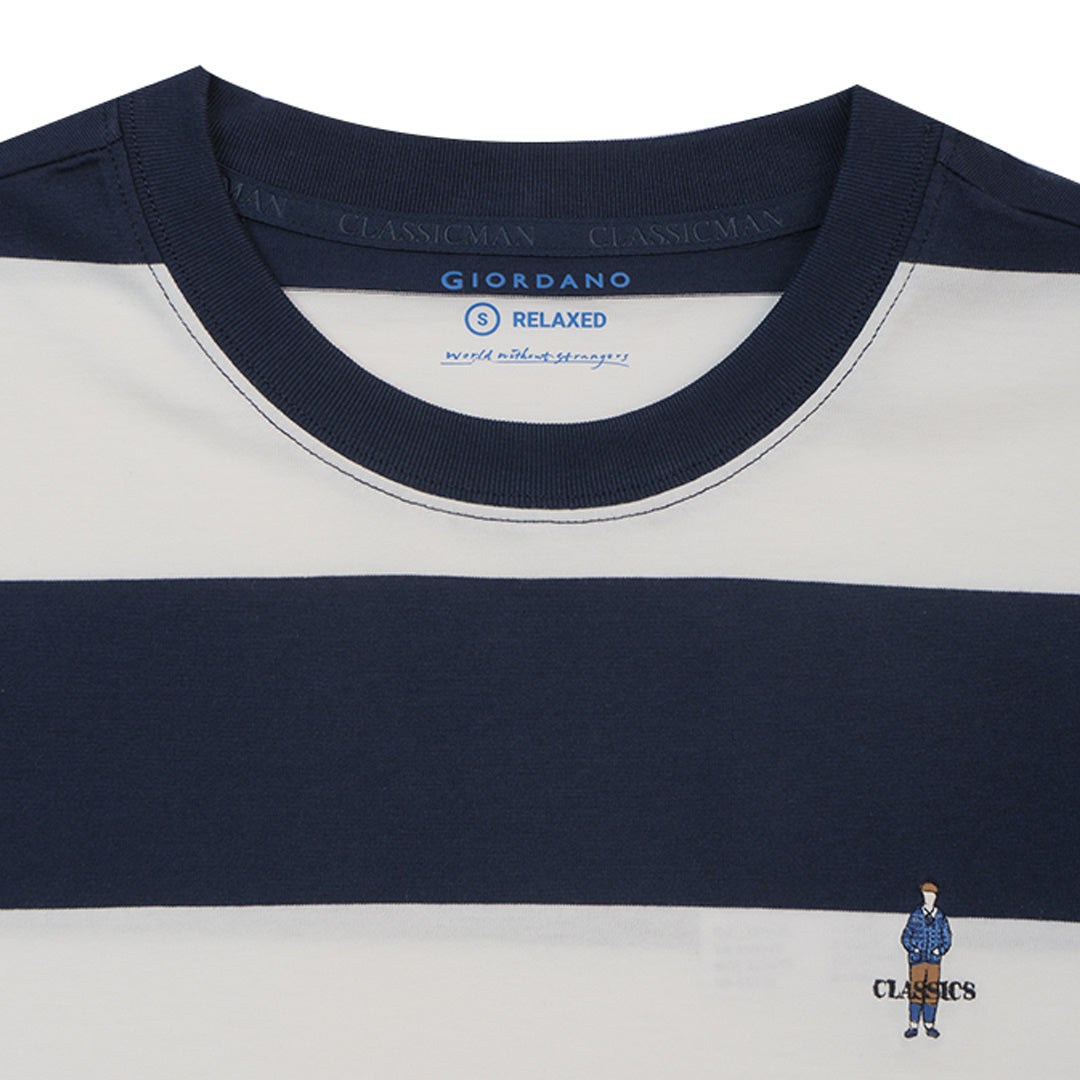 GIORDANO Men's Cotton Jersey Crew Neck Stripe Tee (01025261)