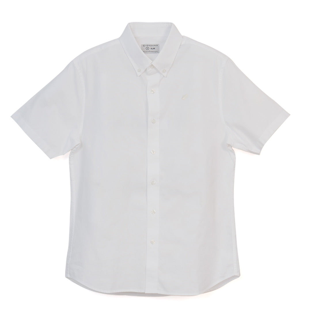 GIORDANO Men's Cotton Oxford Full Opening Short Sleeves Slim Fit Shirt (01046248)