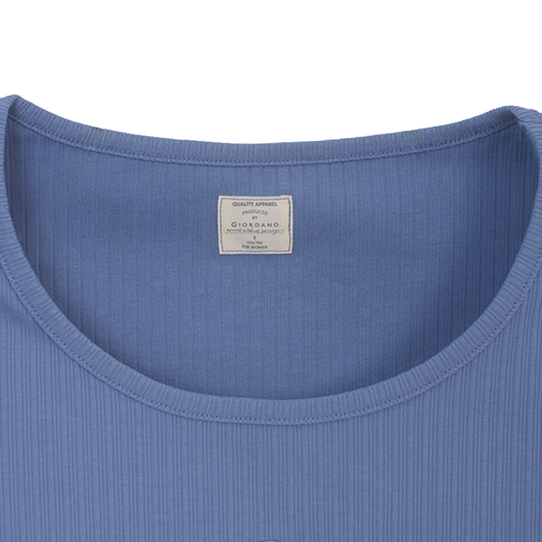 GIORDANO Women's Cotton Polyester Jacquard U Neck Short Sleeves Comfort Fit Embroidery Tee (05326228)