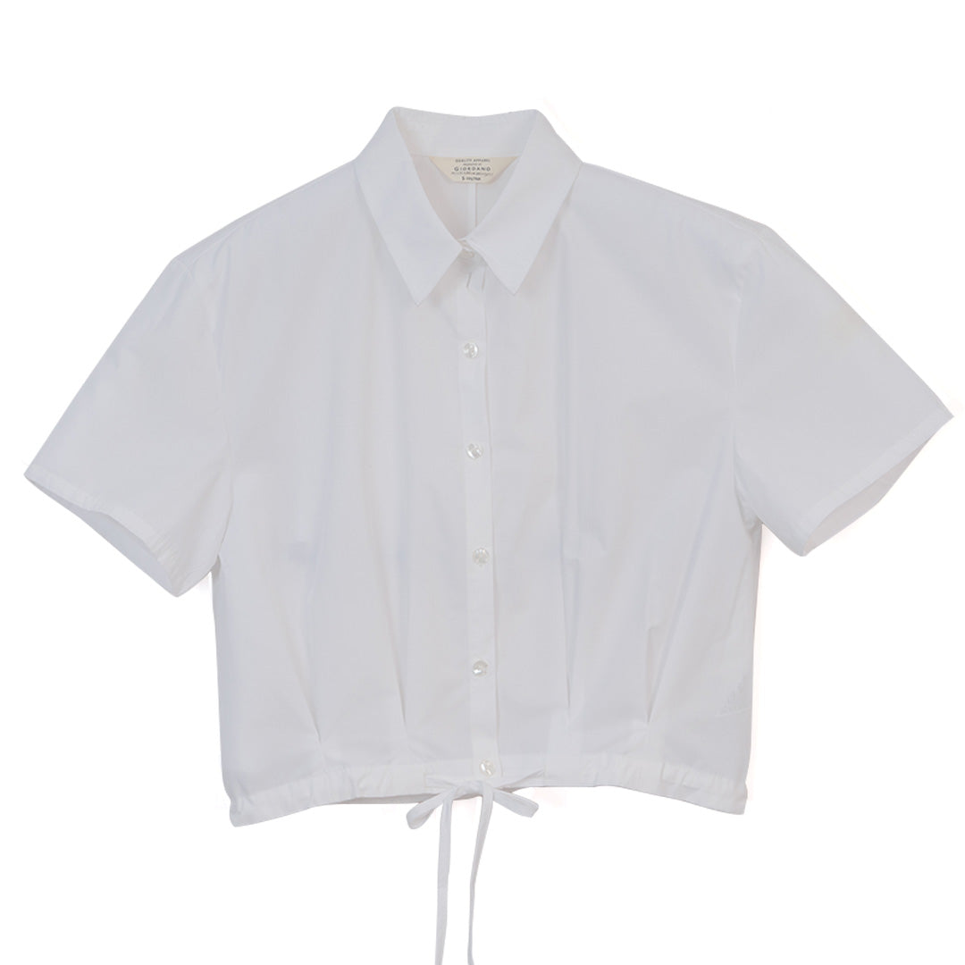 GIORDANO Women's Bamboo Polyester Acute Collar Short Sleeves Boyfriend Fit Shirt (05346220)