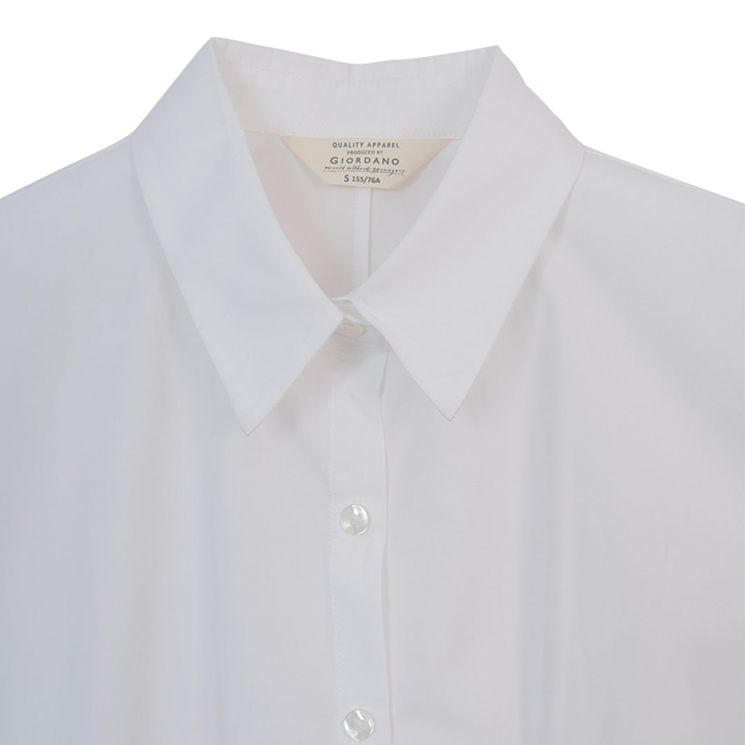 GIORDANO Women's Bamboo Polyester Acute Collar Short Sleeves Boyfriend Fit Shirt (05346220)