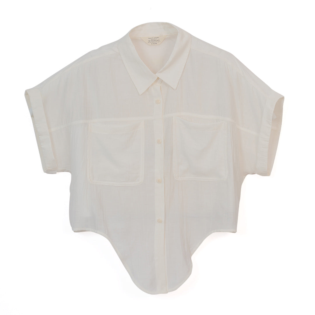 GIORDANO Women's Rayon Nylon Acute Collar Short Sleeves Loose Fit With Tie Shirt (05346215)