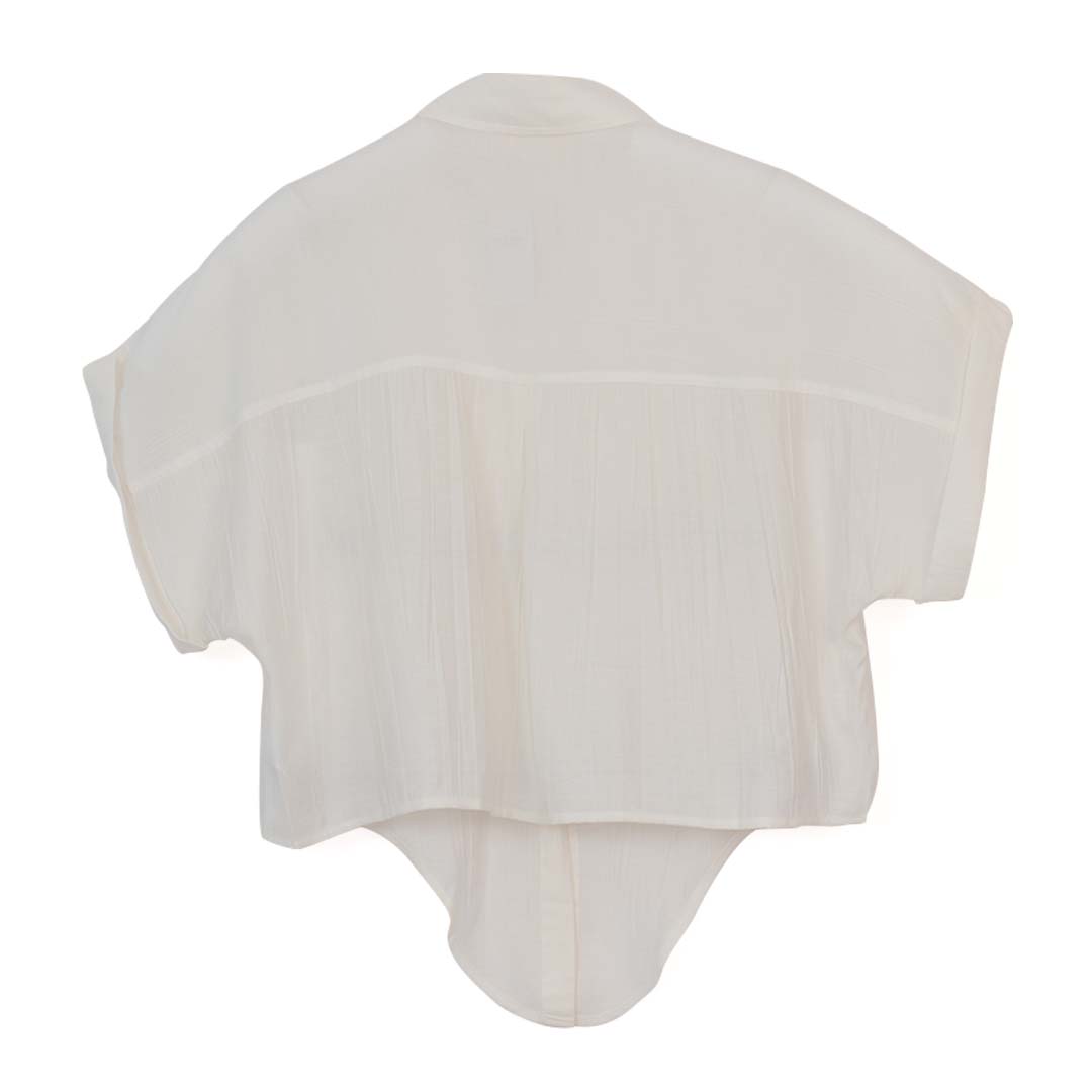 GIORDANO Women's Rayon Nylon Acute Collar Short Sleeves Loose Fit With Tie Shirt (05346215)