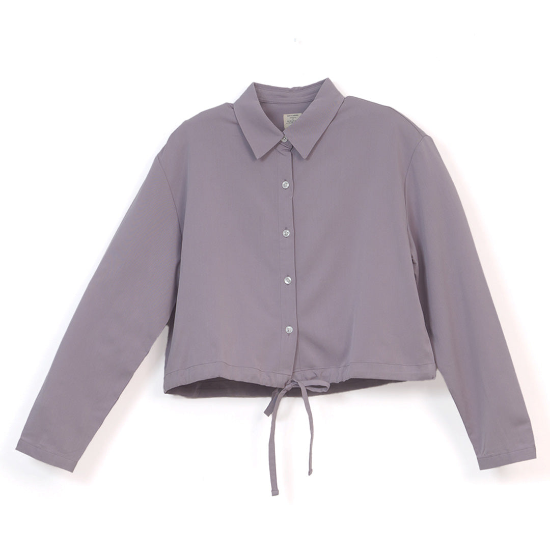 GIORDANO Women's Twill Acute Collar Long Sleeves Boyfriend Fit Drawstring Hem Shirt (05345021)