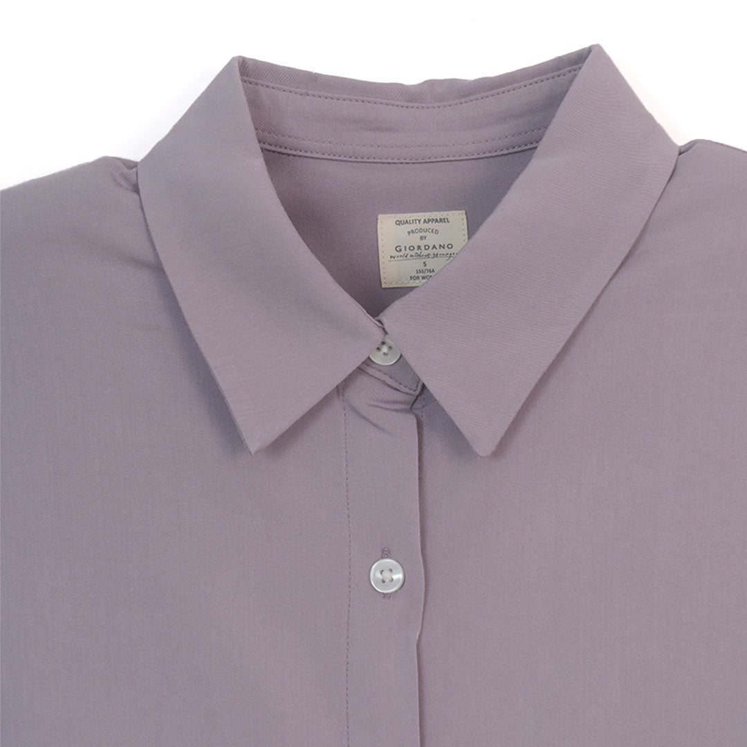 GIORDANO Women's Twill Acute Collar Long Sleeves Boyfriend Fit Drawstring Hem Shirt (05345021)