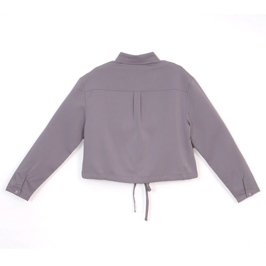 GIORDANO Women's Twill Acute Collar Long Sleeves Boyfriend Fit Drawstring Hem Shirt (05345021)