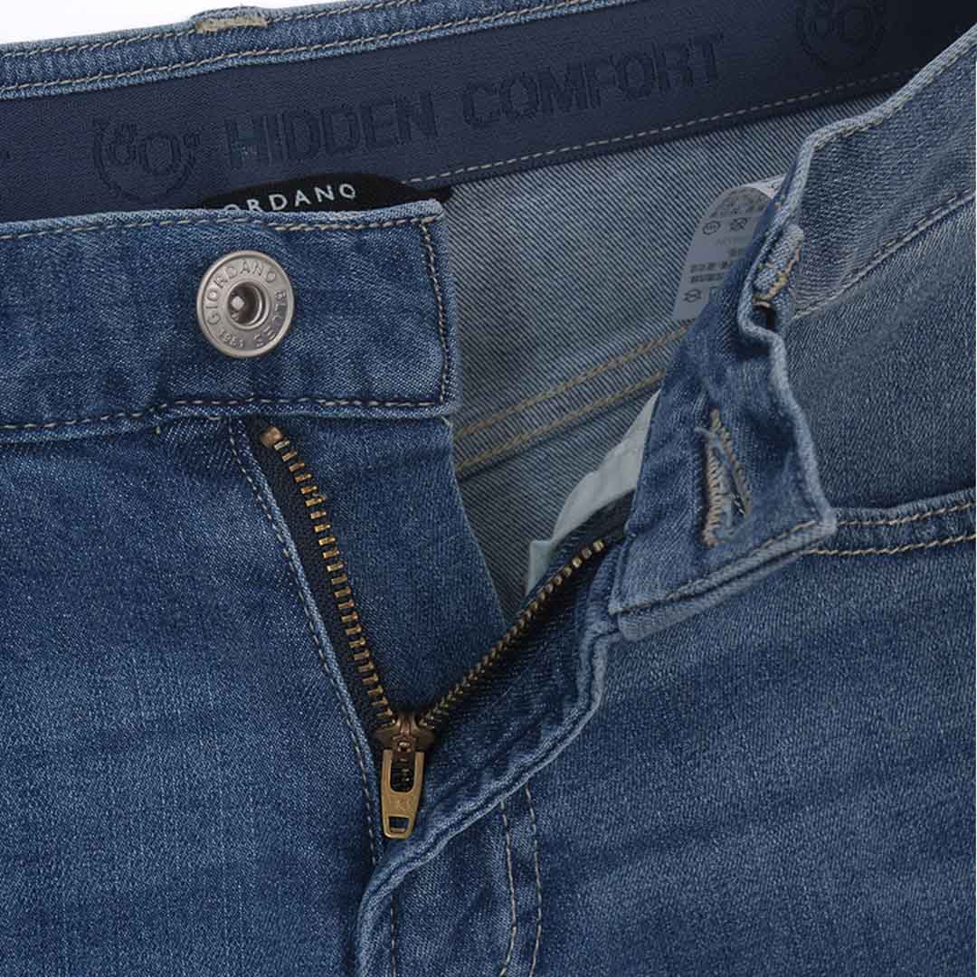 GIORDANO Men's Cotton Elastane Denim Mid Rise Regular Tapered Fit Jeans (01116051)