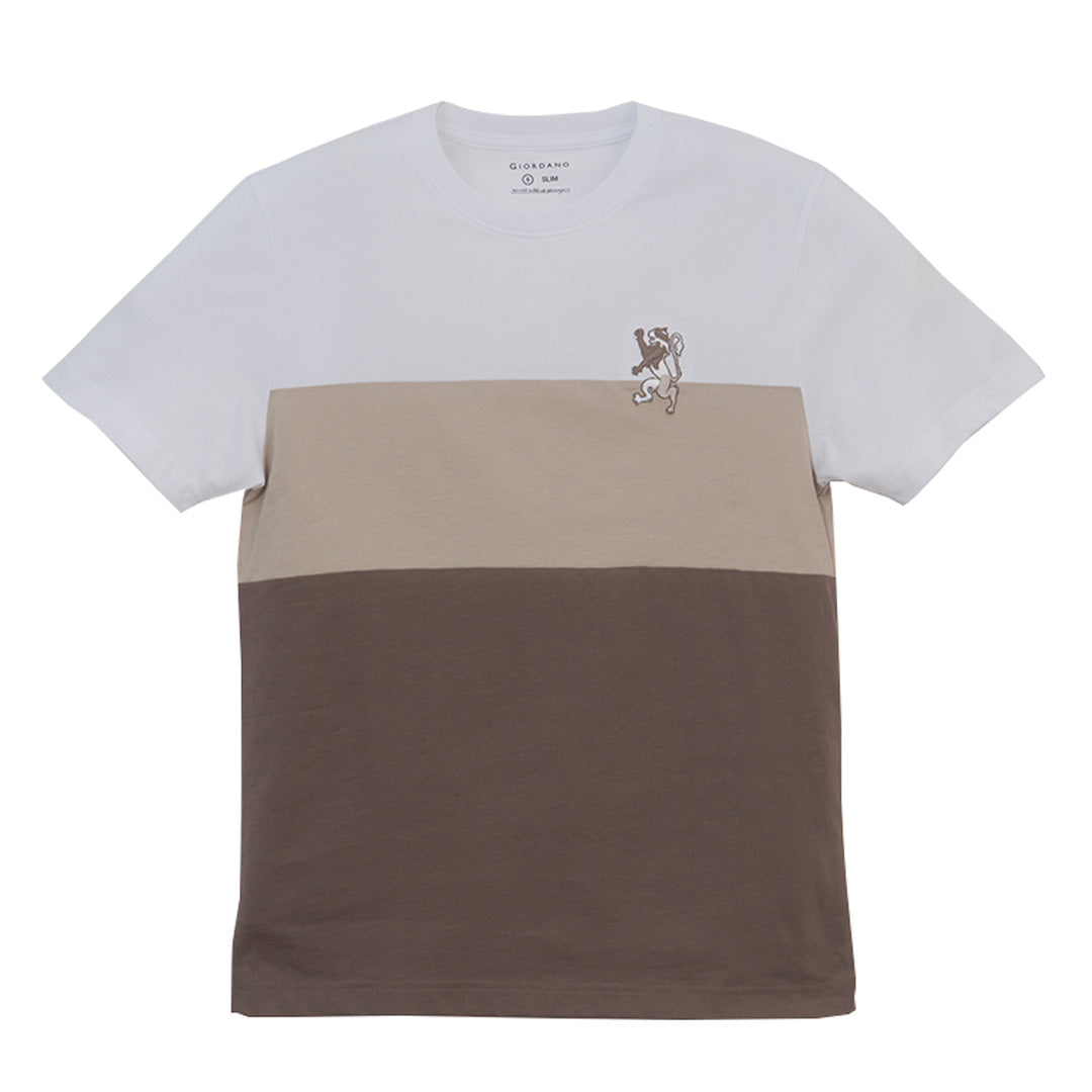 GIORDANO Men's Cotton Jersey Crew Neck Short Sleeve Color Blocking (01026204)