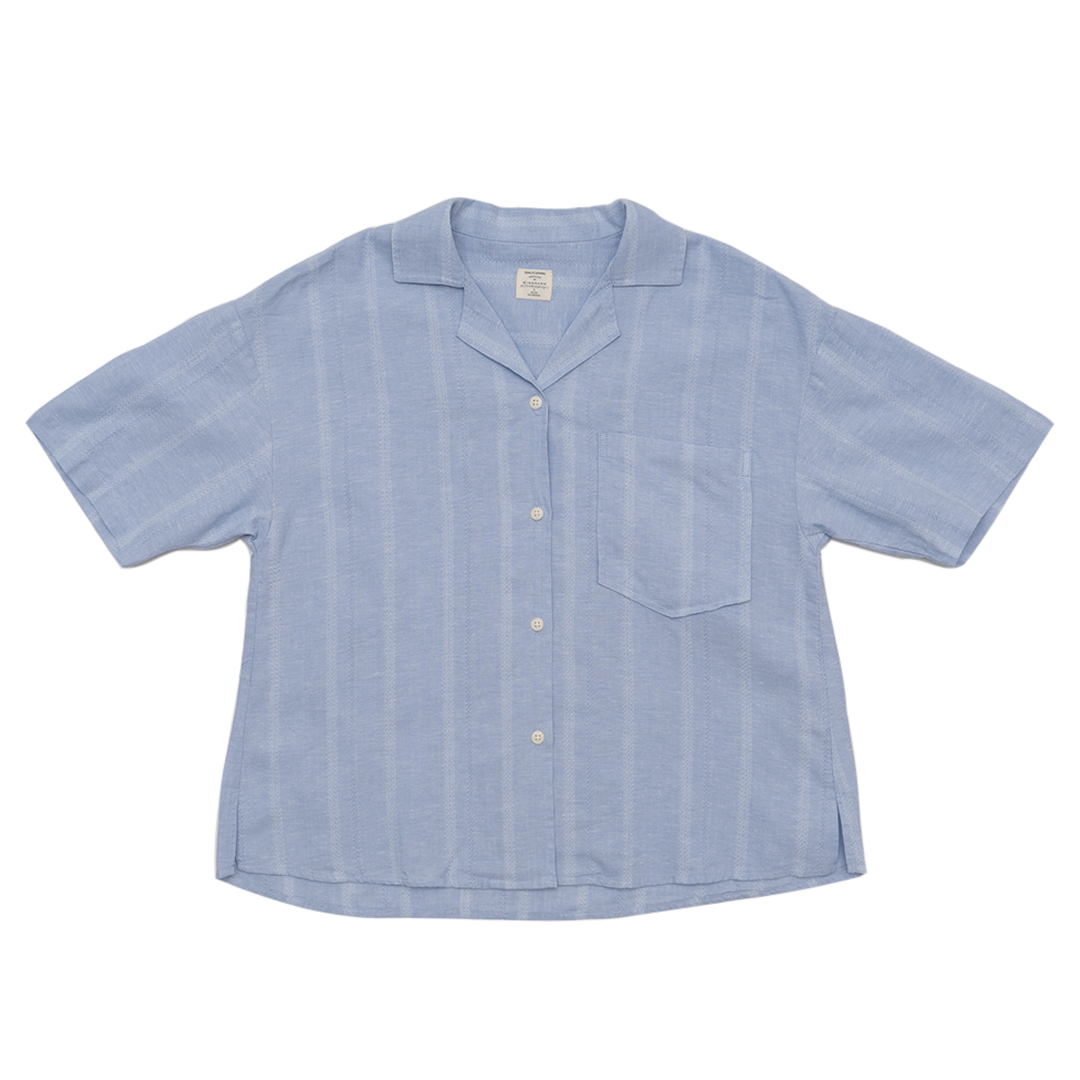 GIORDANO Women's Cotton Linen Notch Collar Short Sleeves Loose Fit Shirt (05345221)