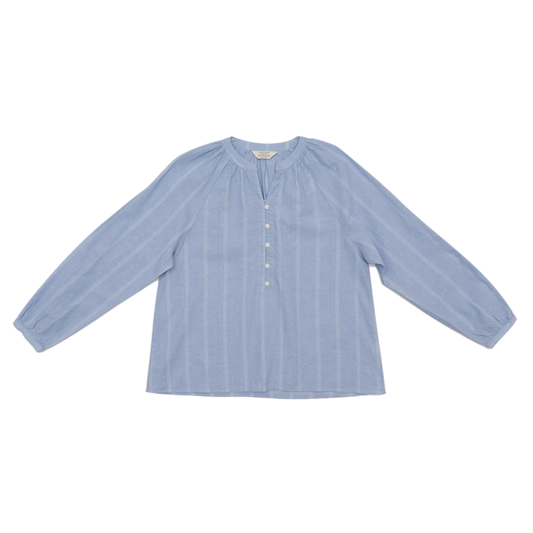 GIORDANO Women's Cotton Linen V-Neck Long Sleeves Loose Fit Half Placket Shirt (05345222)