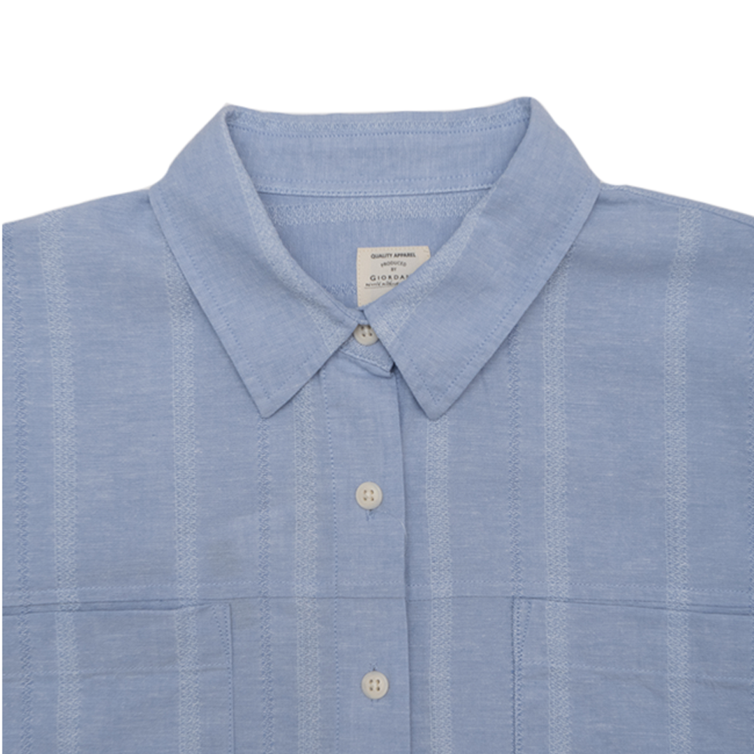 GIORDANO Women's Cotton Linen Acute Collar Long Sleeves Loose Fit Shirt (05345223)