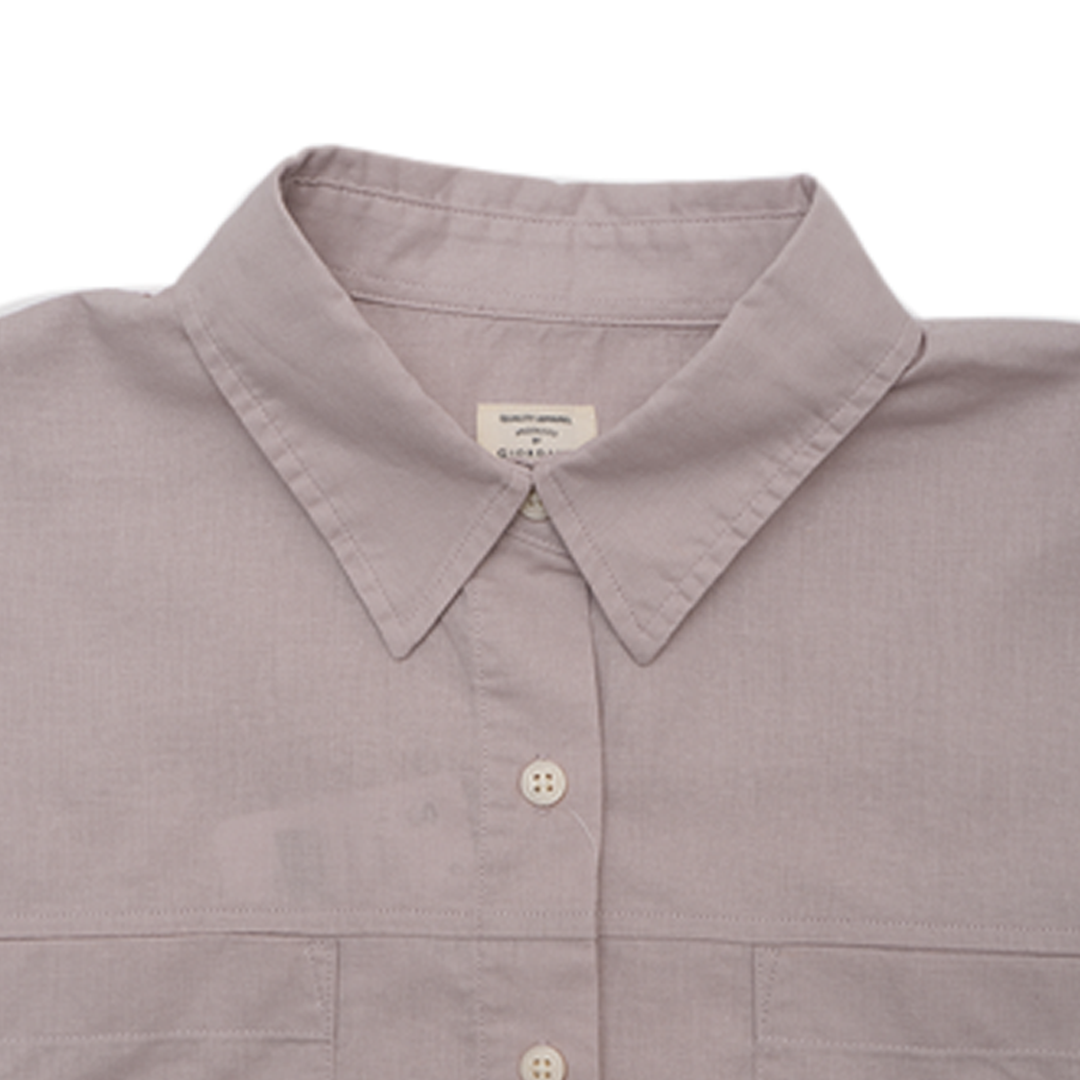 GIORDANO Women's Cotton Linen Acute Collar Long Sleeves Loose Fit Shirt (05345202)