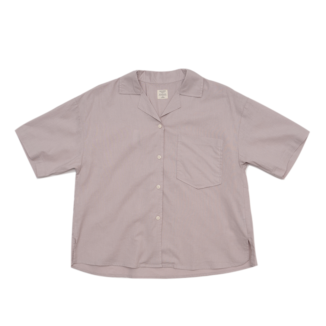 GIORDANO Women's Cotton Linen Notch Collar Short Sleeves Loose Fit Shirt (05345213)