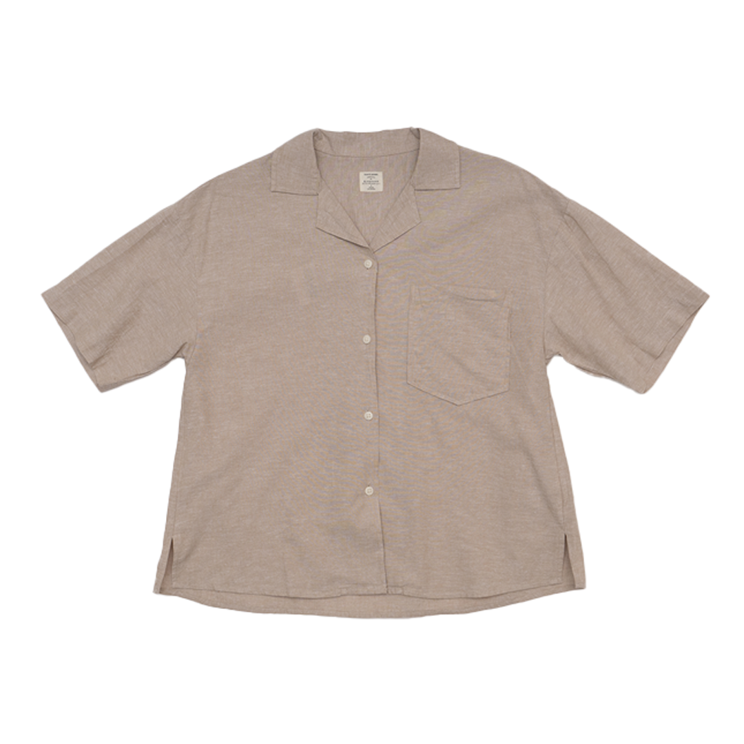 GIORDANO Women's Cotton Linen Notch Collar Short Sleeves Loose Fit Shirt (05345213)