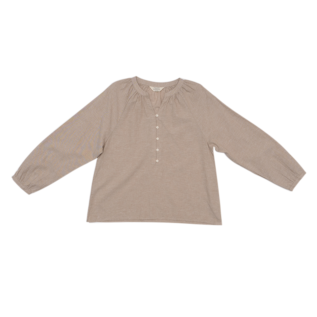 GIORDANO Women's Cotton Linen V-Neck Long Sleeves Loose Fit Half Placket Shirt (05345214)