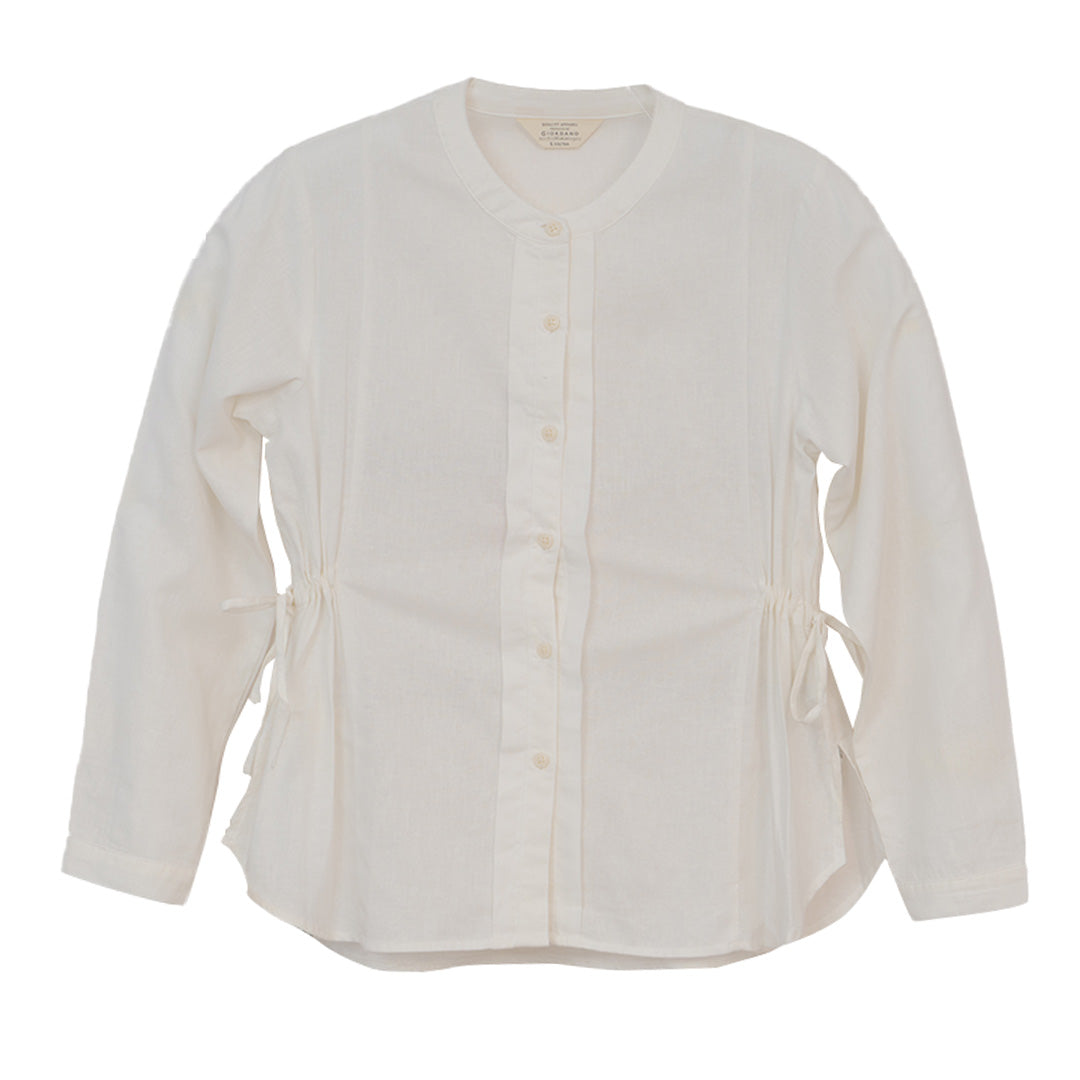 GIORDANO Women's Linen Cotton Poplin Stand Collar Long Sleeves Comfort Fit Shirt (05345201)