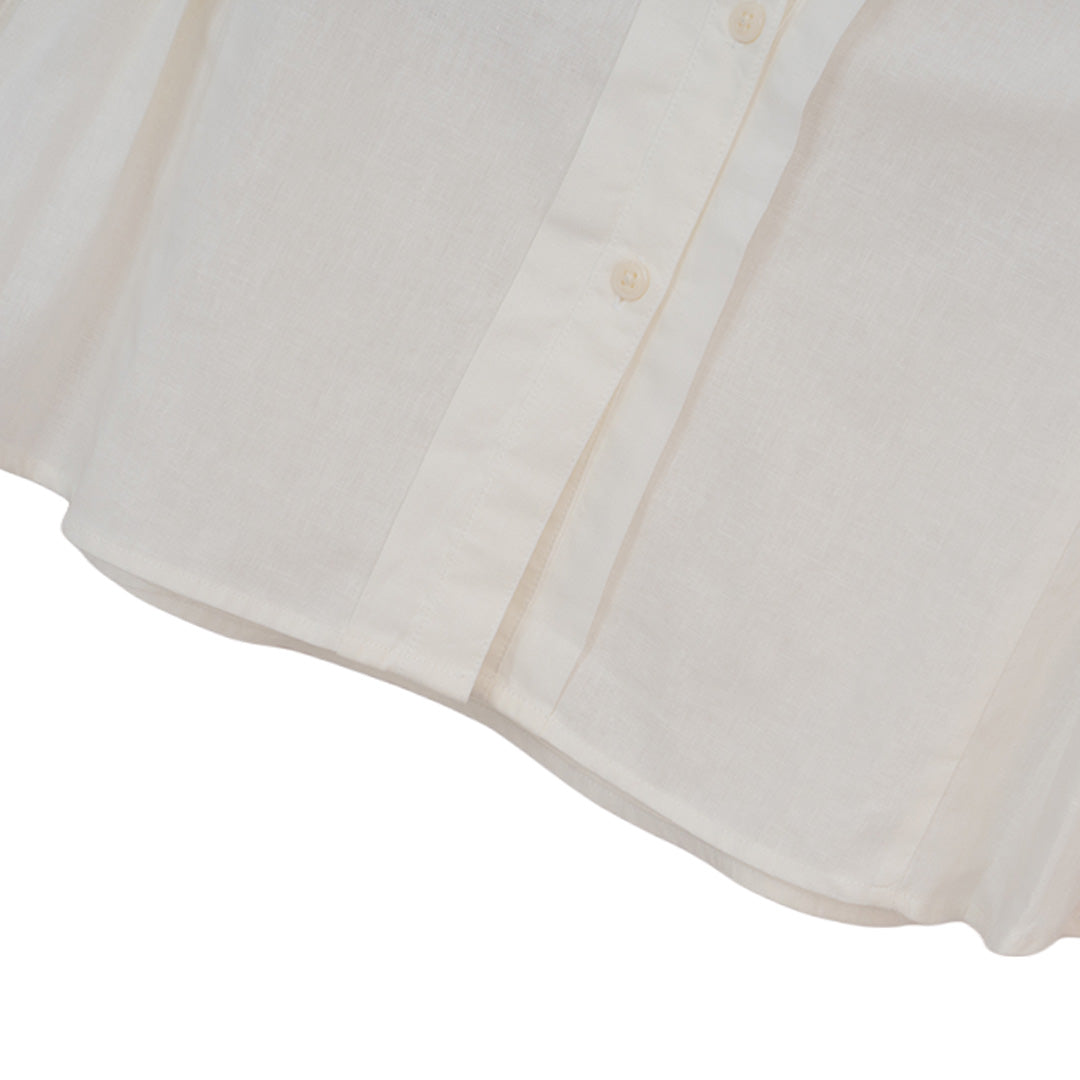 GIORDANO Women's Linen Cotton Poplin Stand Collar Long Sleeves Comfort Fit Shirt (05345201)