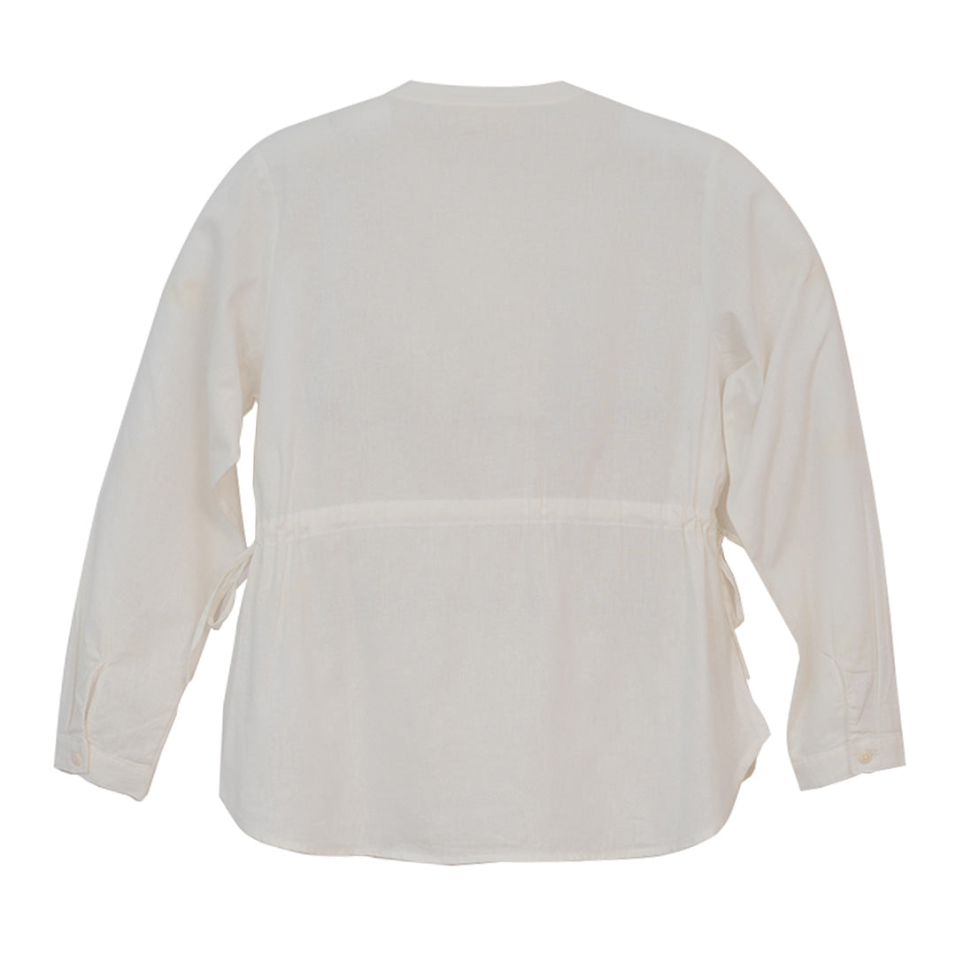 GIORDANO Women's Linen Cotton Poplin Stand Collar Long Sleeves Comfort Fit Shirt (05345201)