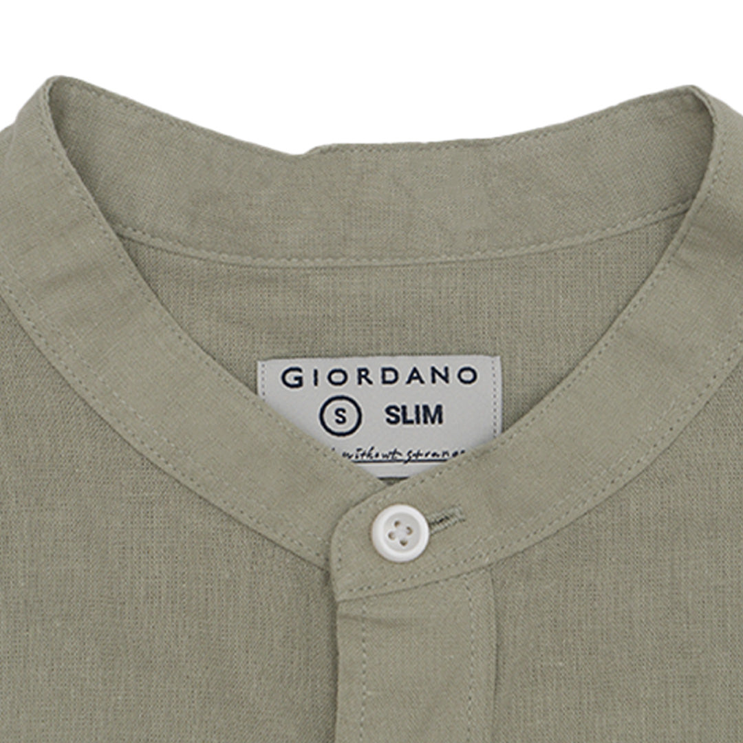 GIORDANO Men's Linen Cotton Poplin Stand Collar Short Sleeves Shirt (01045204)