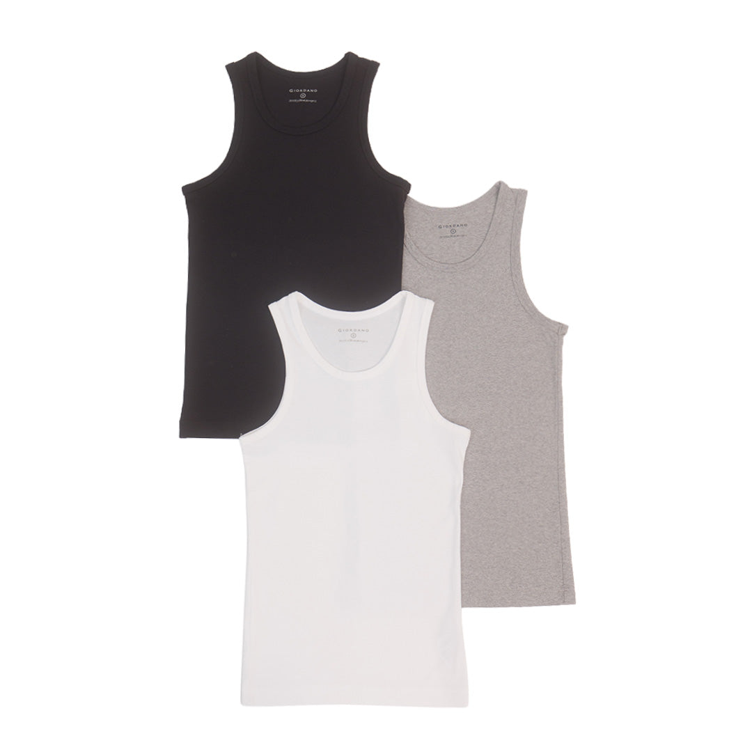 GIORDANO Men's 3-in-a-Pack Slim Fit Tank Top (01246025)