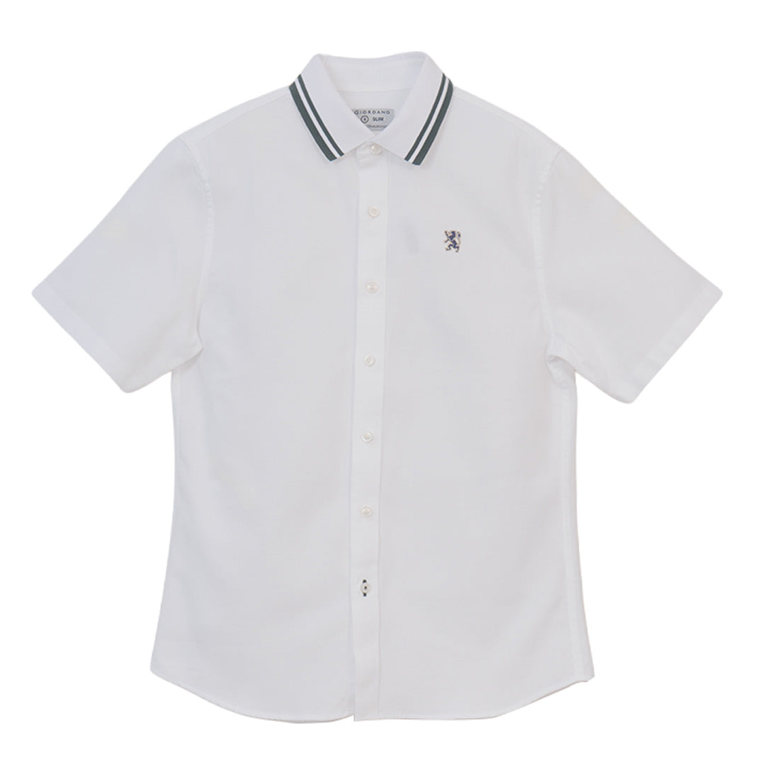 GIORDANO Men's Waffle Short Sleeves Button Front Garment Wash Shirt (01046234)