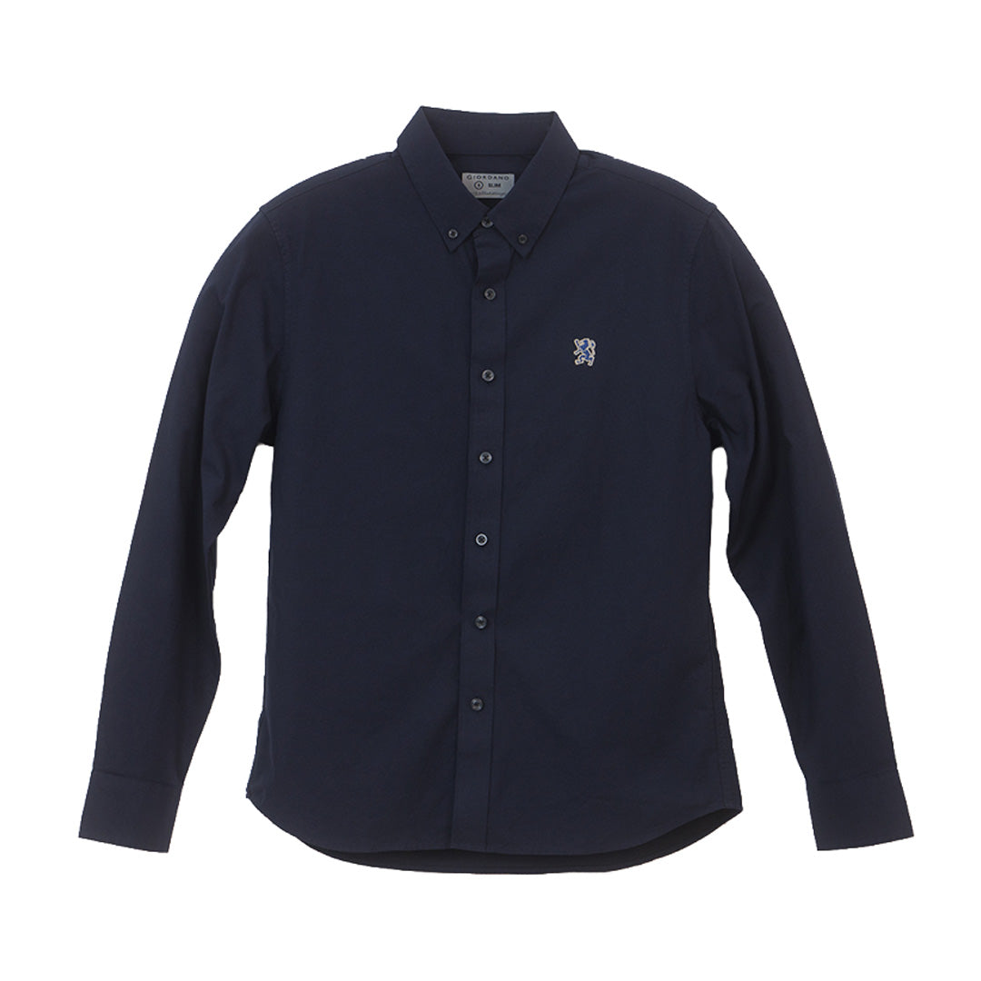 GIORDANO Men's Oxford Long Sleeves Embroidery Garment Wash Shirt (01046083)